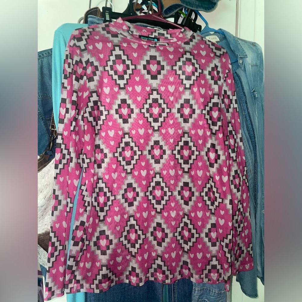 New womens large mesh Geometric Pink Women's Top